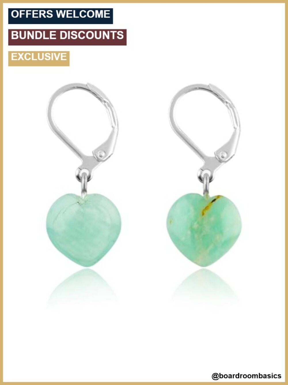 Handmade Amazonite Heart Dangle Earrings Silver Plated Leverback